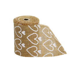 Jute bruiloft lint met hartjes 5 meter